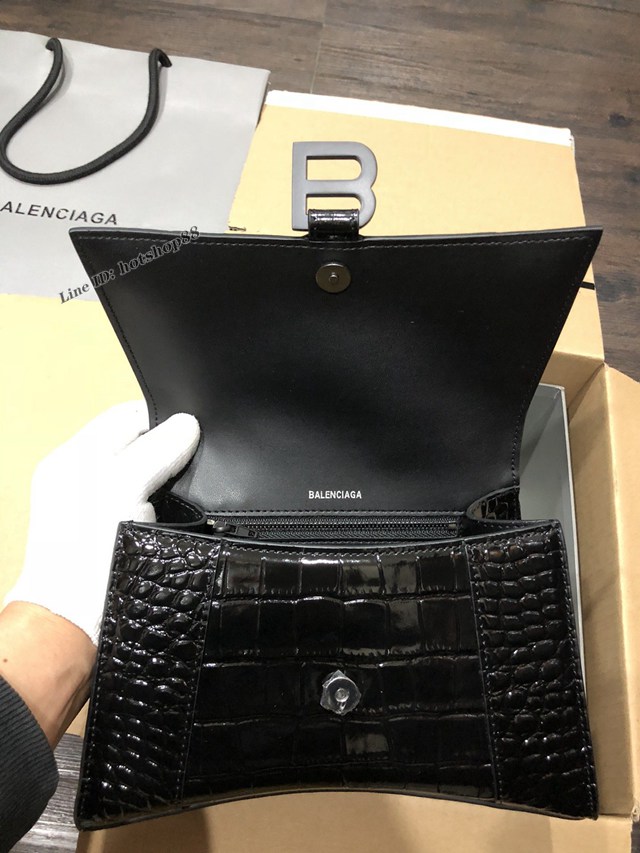 Balenciaga專櫃爆款大號手提女包 巴黎世家升級版鱷魚黑色黑扣Hourglass沙漏包 fyj1628